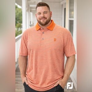 FootJoy Men's Orange and White Striped Polo Shirt